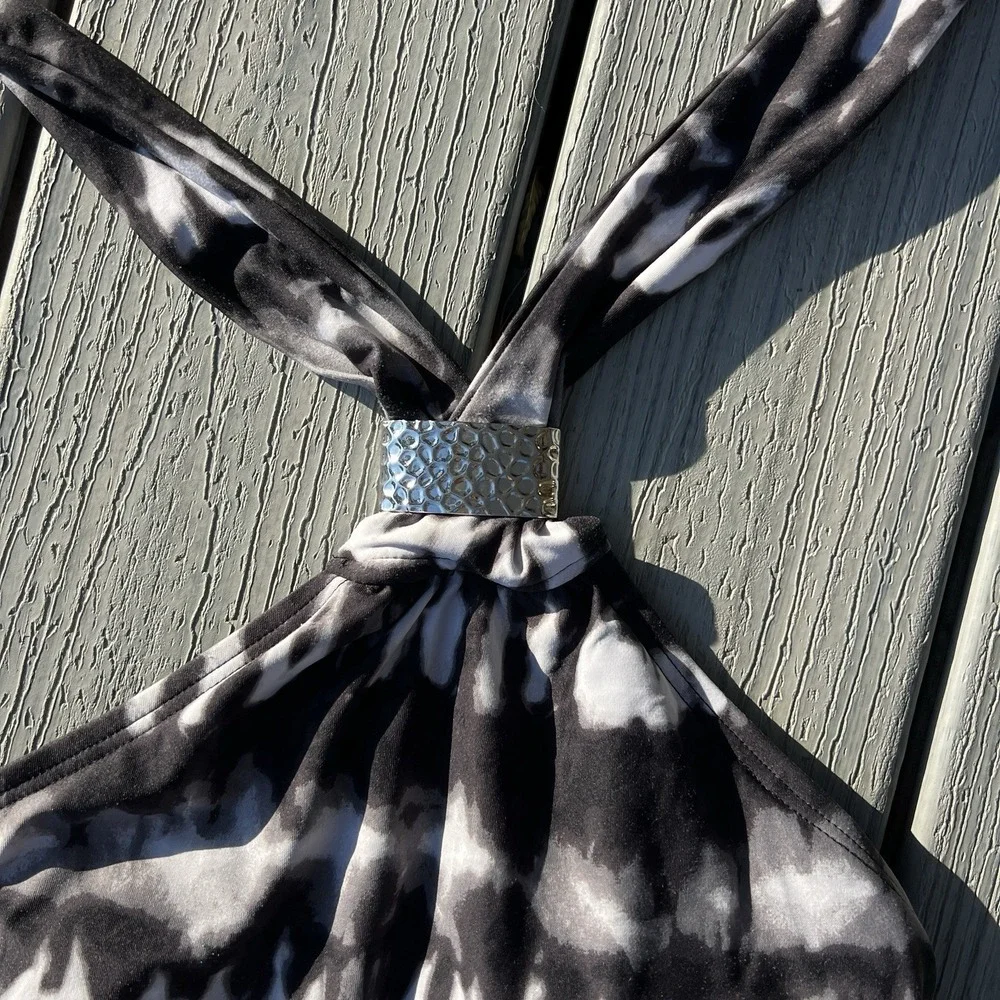 Michael Kors Swimsuit Hi Neck Halter One-Piece Bathing Suit Tie Dye SZ 4 black